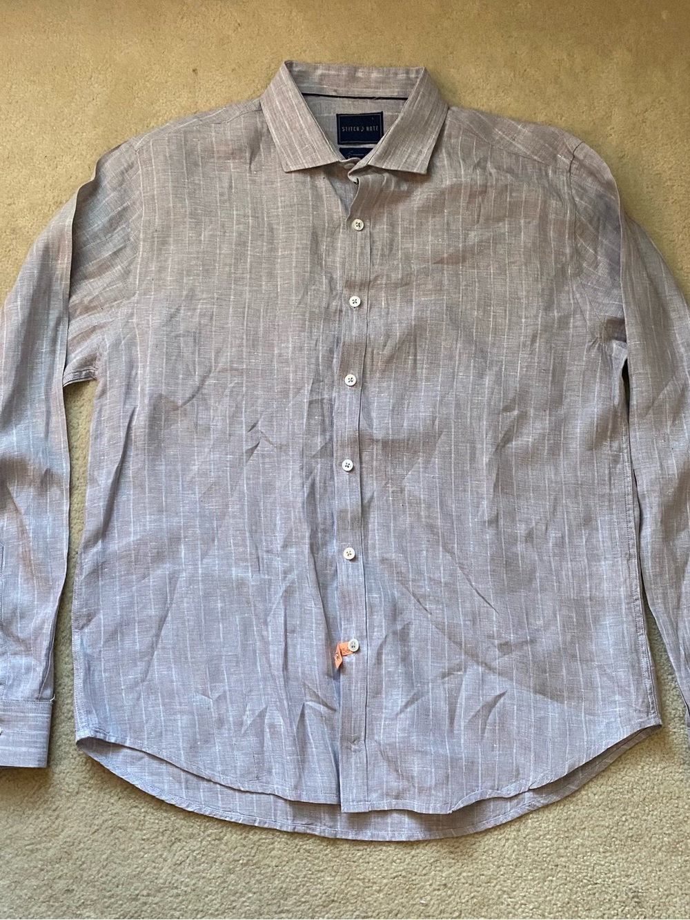 Stitch Note Shirt 100% European Linen Mens Large Striped Long Sleeve Button Down